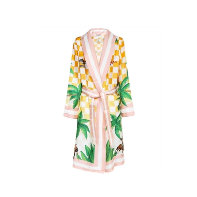 Casablanca Printed Silk Robe In Cream