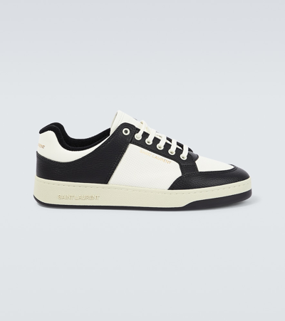 Saint Laurent Grained And Perforated White Calfskin Sneakers For Women In White Black