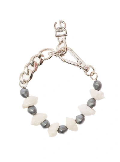 Dolce & Gabbana Silver-colored Bracelet With Shell And Logo Charm In Brass Woman In Metallic