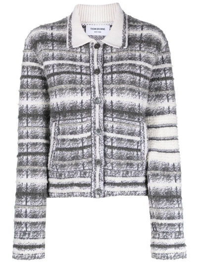 Thom Browne Check-print 4-bar Jacket In Grey