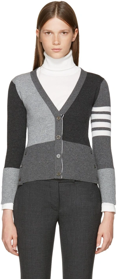 Thom Browne Color Blocked Cashmere Knit Cardigan In Tonal Grey