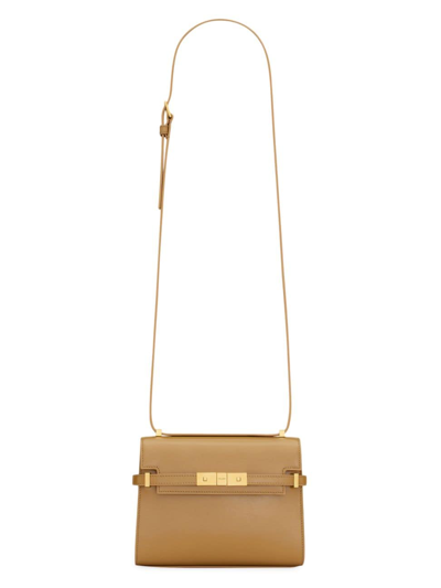 Saint Laurent Women Mini Manhattan Leather Crossbody Bag In Tabac Brown