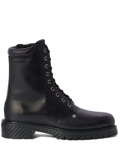 Off-white Diag-sole Lace-up Combat Boots In Black