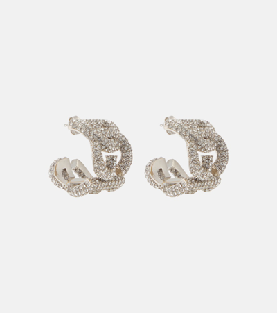 Dolce & Gabbana Logo Crystal-embellished Earrings In Silver