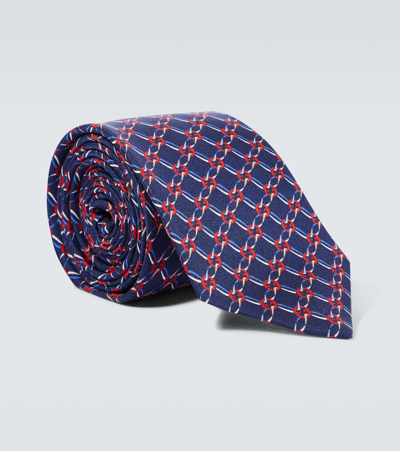 Gucci Interlocking G Silk Twill Tie In Blue