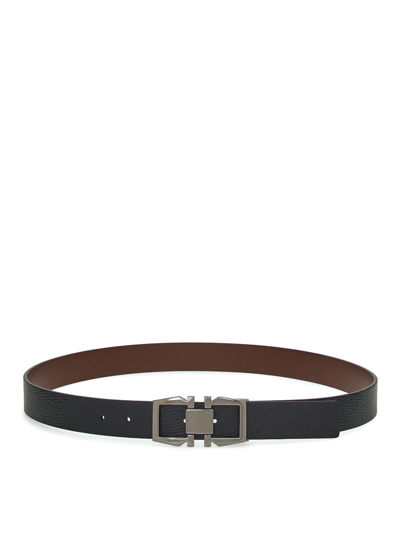 Ferragamo Men Gancini Buckle Leather Belt In Black