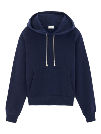 Saint Laurent Cassandre Organic Cotton Hoodie In Marine