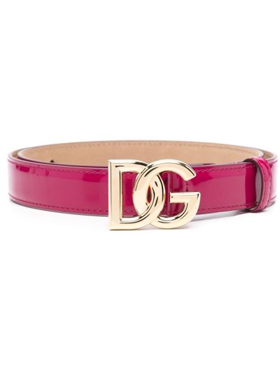 Dolce & Gabbana Patent Leather Belt With Logo Plaque In Pink