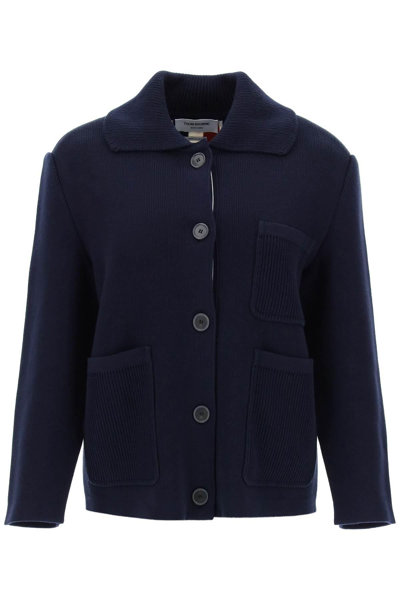 Thom Browne Rwb-stripe Intarsia Jacket In Blue