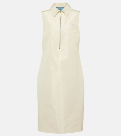 Prada Half-zip Silk-blend Midi Dress In White