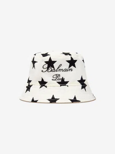 Balmain Baby Star Bucket Hat In Ivory