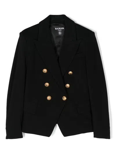 Balmain Kids' Double-breasted Blazer In Black/gold