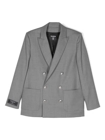 Balmain Kids' Double-breasted Blazer In Gray