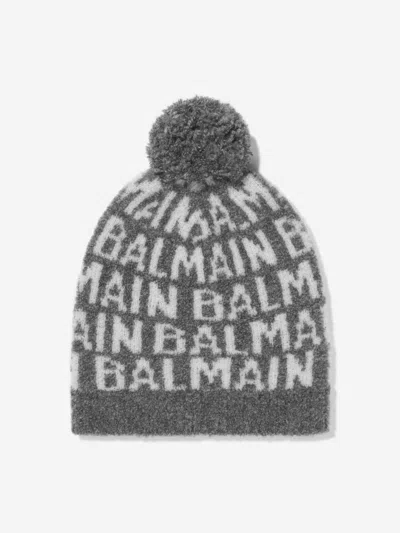 Balmain Kids Wool Knitted Bobble Hat 8 - 10 Years Grey By Childsplay Clothing