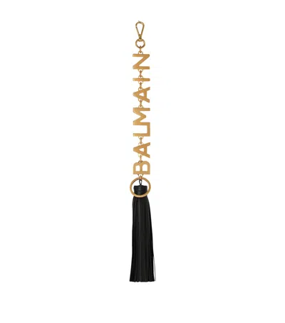 Balmain Leather-tassel Logo Key Chain In Black