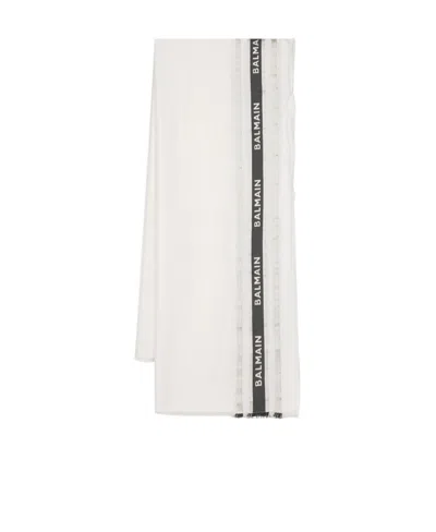 Balmain Logo-embellished Scarf In White