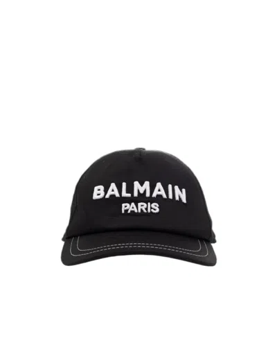 Balmain Logo-embroidered Cotton Cap In Black