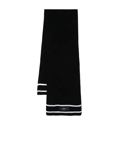 Balmain Stripe-trim Ribbed Scarf In Black