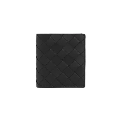 Bottega Veneta Intrecciato Slim Bifold Black And Silver Leather Wallet