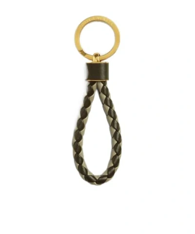 Bottega Veneta Leather Intreccio Keyring In Travertine / Kaki