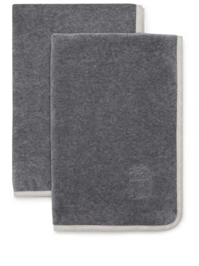 Brunello Cucinelli Logo-embroidered Towel (set Of Two) In Grey