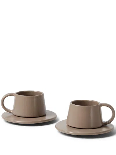 Brunello Cucinelli Logo-print Ceramic Cups (set Of Two) In Brown