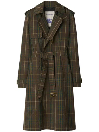 Burberry Checked Cotton Trench Coat In Tor