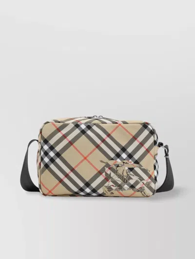 Burberry Cross Body Messenger Bag With Check Pattern