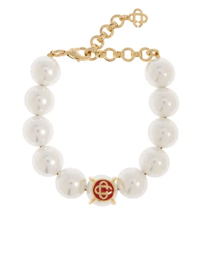 Casablanca Logo Pearl Bracelet In White