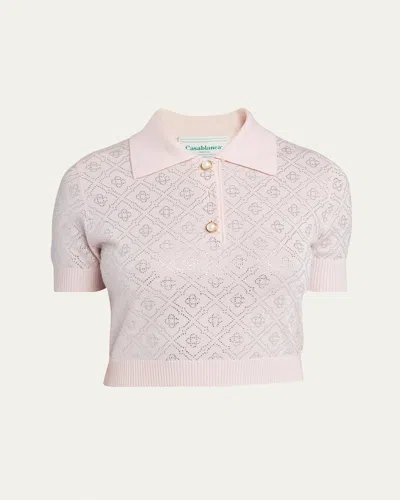 Casablanca Crystal Monogram Crop Polo Shirt In Pink