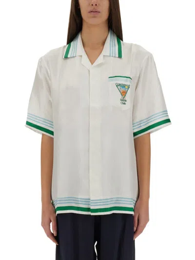 Casablanca Tennis Club Bowling Shirt In White