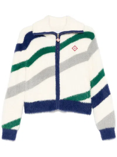 Casablanca Striped Fluffy Zip-up Top In Blue