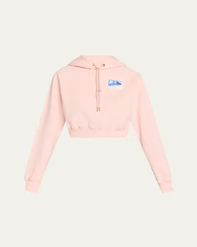 Casablanca Greek Temple Rubber Patch Cropped Hoodie In Pink