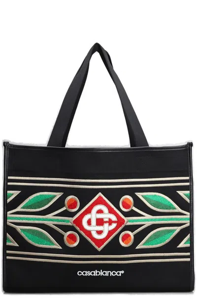 Casablanca Embroidered Knit Shopper Bag In Black