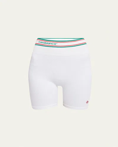 Casablanca Logo-band Rib Biker Shorts In White