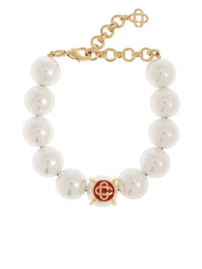 Casablanca Logo Pearl Bracelet In White