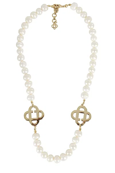 Casablanca White Medium Pearl Logo Necklace In Gold