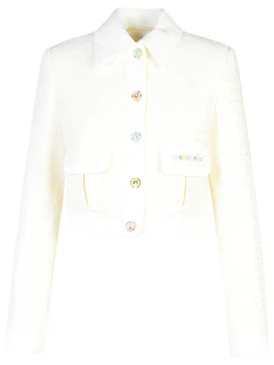 Casablanca Logo-embroidered Tweed Jacket In White