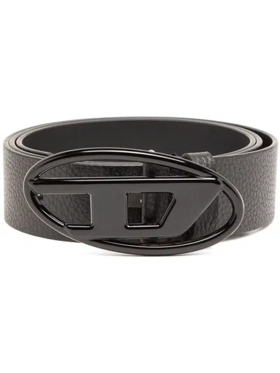 Diesel B-1dr Oval D Leather Belt In Black