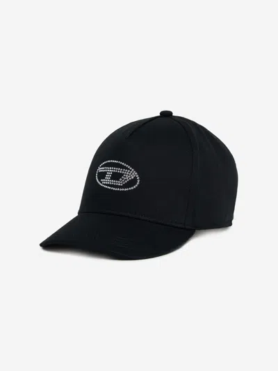 Diesel Kids' Oval D Branded Baseball Cap With Studs In Black