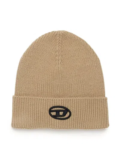 Diesel Kids' Logo-embroidered Ribbed-knit Beanie In Brown