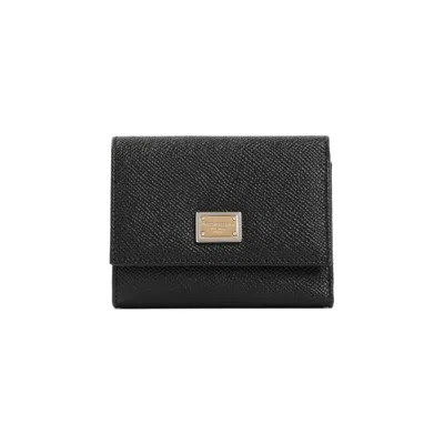 Dolce & Gabbana Black Leather French Flap Wallet