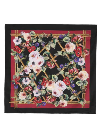 Dolce & Gabbana Floral-print Silk Scarf In Red