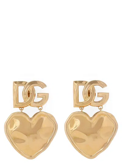 Dolce & Gabbana Heart Logo Earrings Jewelry Gold In Golden