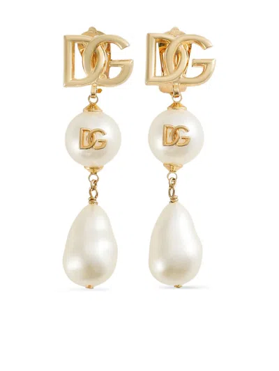 Dolce & Gabbana Logo Drop Earrings In White