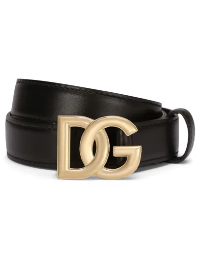 Dolce & Gabbana Leopard Print Leather Belt In Black