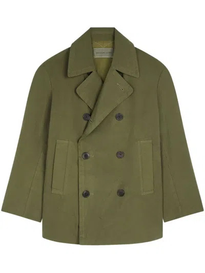 Dries Van Noten Double-breasted Cotton Coat In Green