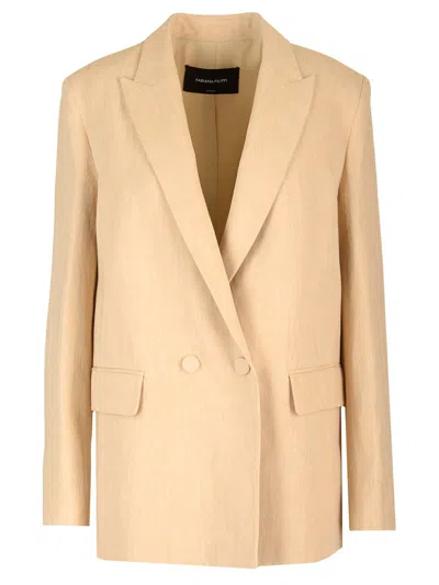 Fabiana Filippi Linen Double-breasted Blazer In Beige