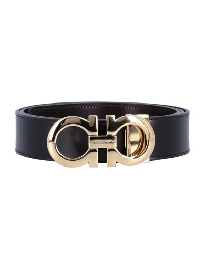 Ferragamo Gancini Buckle Belt In Nero Hickory