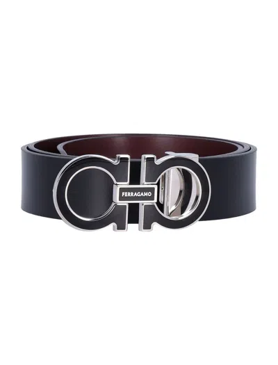 Ferragamo Salvatore  Double Adjustable Belt In Nero + Dark Barolo